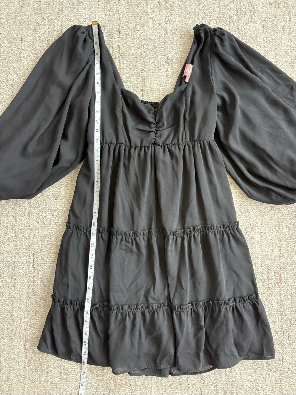 Show Me Your Mumu Mandi Mini Dress Black Puff Sleeve Babydoll Tiered Dress - M - Picture 10 of 11